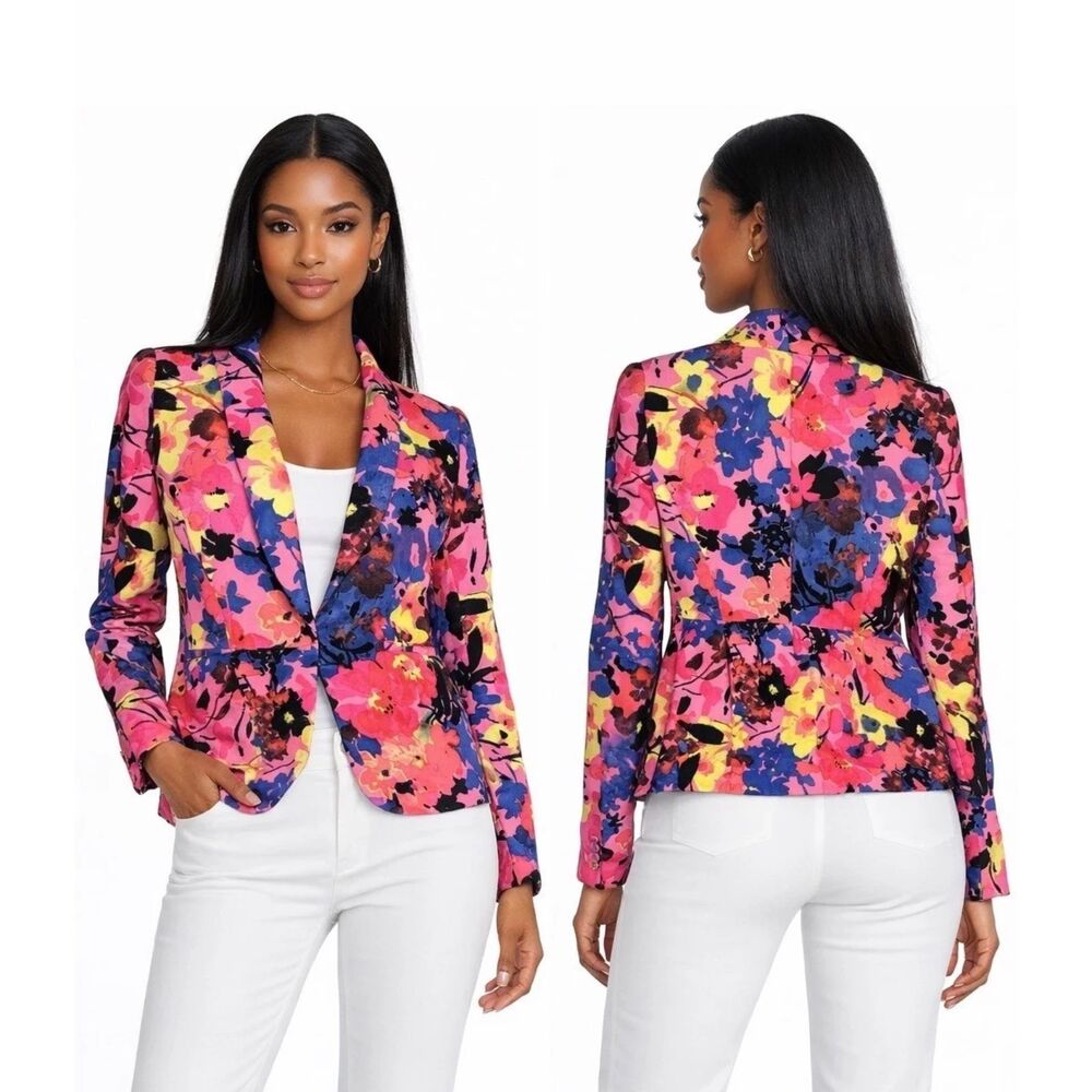 LOFT Floral Multicolor Neon Statement Blazer